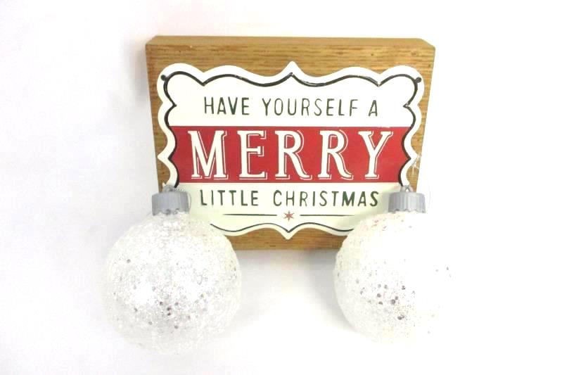 Tin and Wood Christmas Sign and LED Glitter Ornaments Set of 2 Christmas House