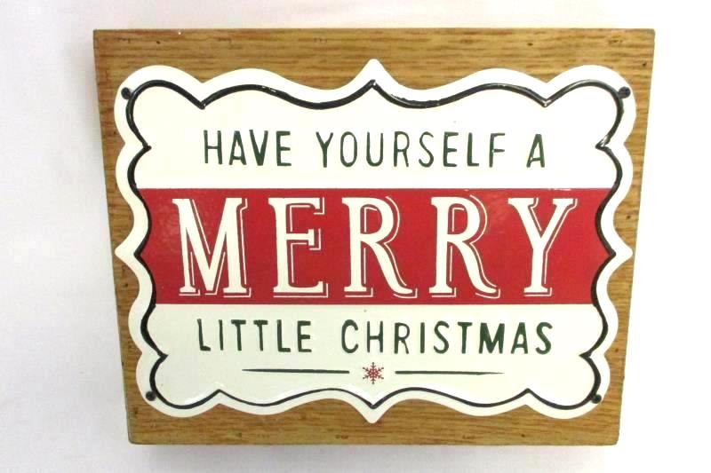 Tin and Wood Christmas Sign and LED Glitter Ornaments Set of 2 Christmas House