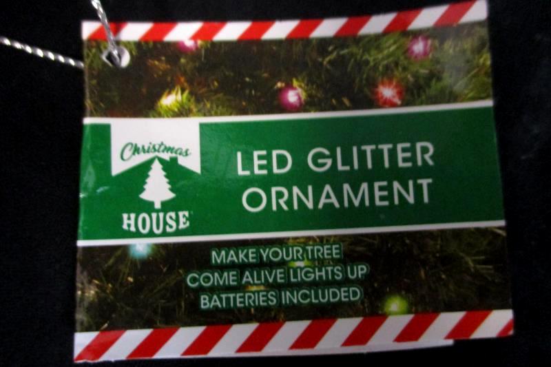 Tin and Wood Christmas Sign and LED Glitter Ornaments Set of 2 Christmas House