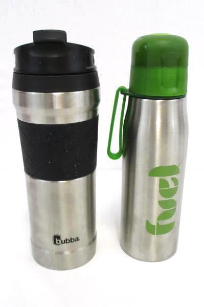 Lot Of 2 Stainless Steel 17OZ Water Bottle 16OZ Coffee Cup Green Black