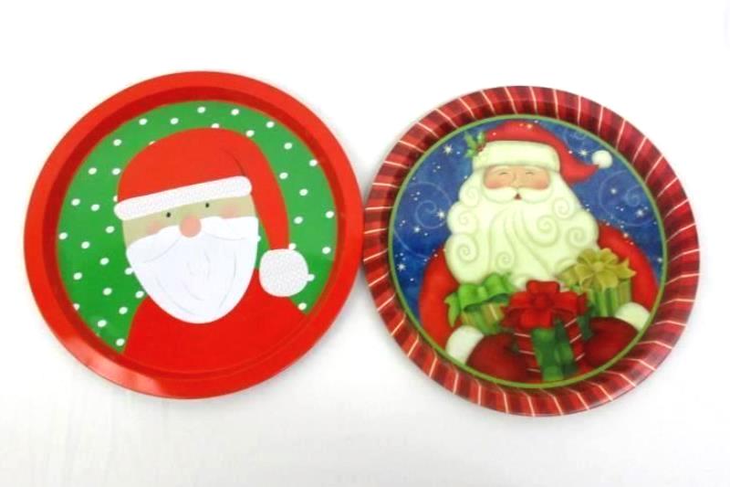 Lot of 5 Christmas Tin Snack Trays Melmac Plate Santa Reindeer Holiday Dishes