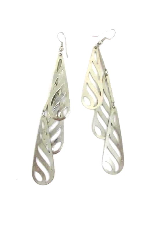 Lot of 4 Pairs Earrings Silver Gold Tone Pierced Wood Dangle Jewelry