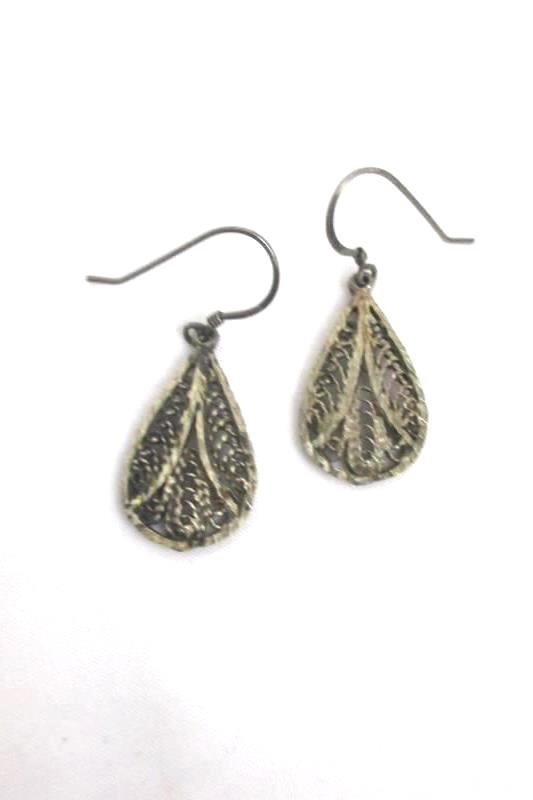 Lot of 4 Pairs Earrings Silver Gold Tone Pierced Wood Dangle Jewelry