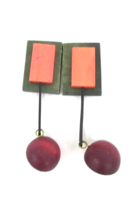 Lot of 4 Pairs Earrings Silver Gold Tone Pierced Wood Dangle Jewelry