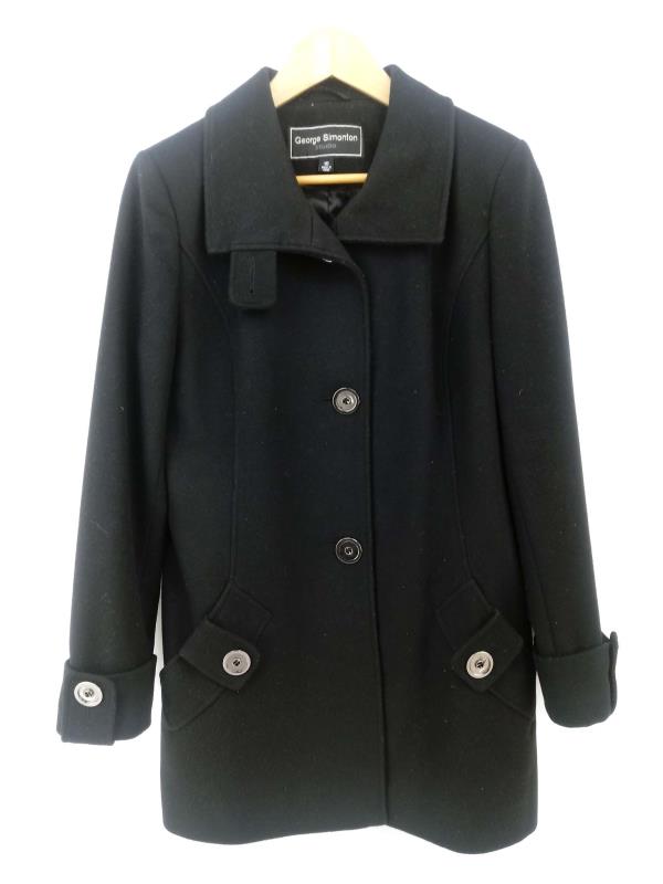 GEORGE SIMONTON STUDIO Lambswool Walking Coat Black Wool Blend Womens Sz 10
