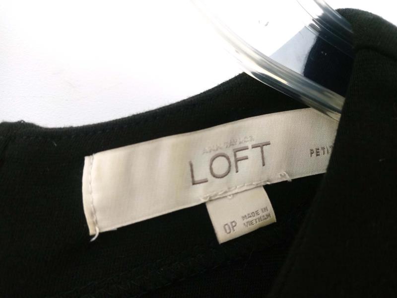Loft Ponte Knit Dress Black A-Line Pleated Petite Career Casual Women's Sz 0P