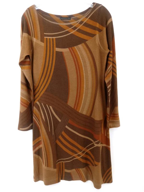 Nally & Millie Tunic Dress Long Sleeve Brown Tone Stripes Women's Small