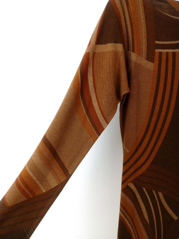 Nally & Millie Tunic Dress Long Sleeve Brown Tone Stripes Women's Small