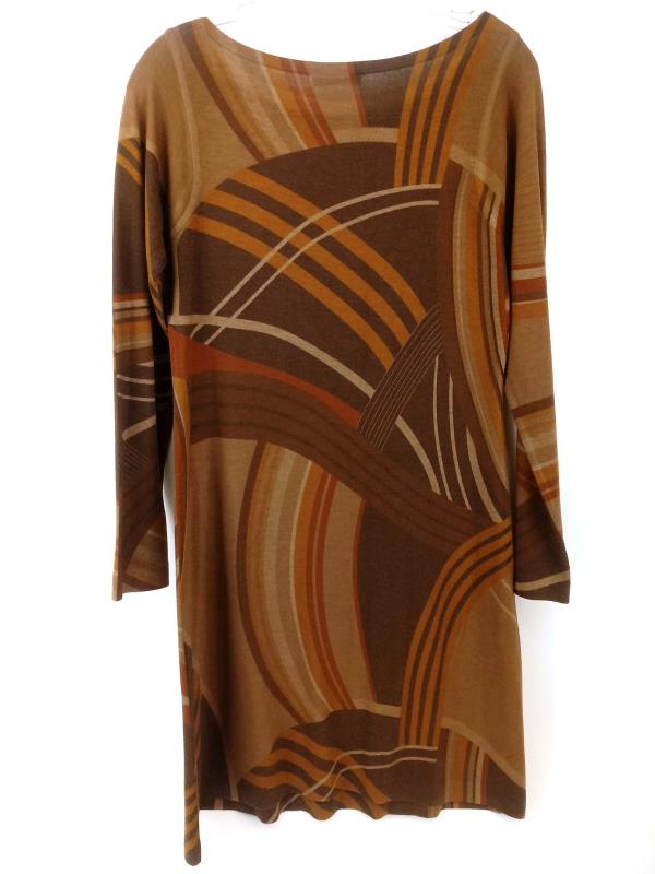 Nally & Millie Tunic Dress Long Sleeve Brown Tone Stripes Women's Small