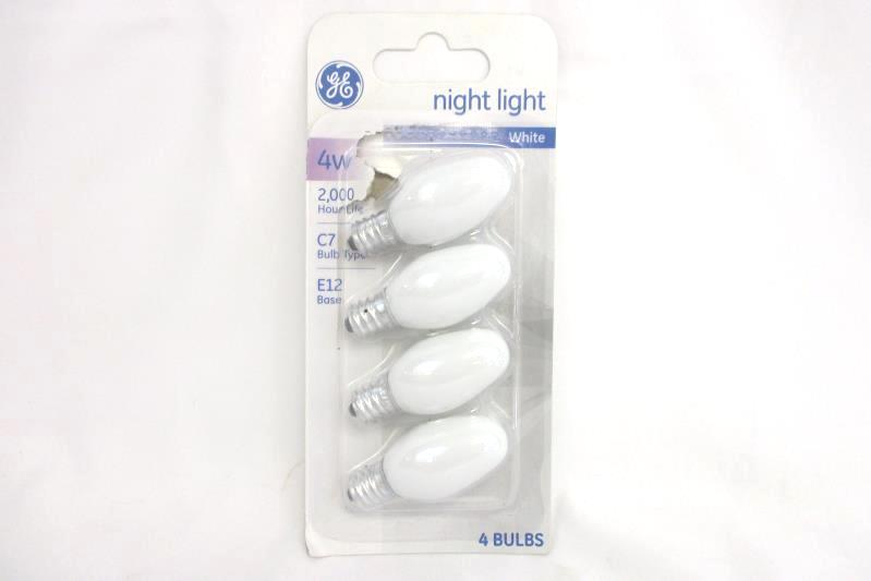 GE 4 Watt Night Light 4 BULBs White Candelabra Base C7 91855 4w 4 PACK