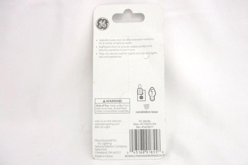 GE 4 Watt Night Light 4 BULBs White Candelabra Base C7 91855 4w 4 PACK