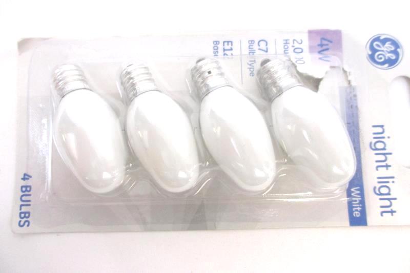 GE 4 Watt Night Light 4 BULBs White Candelabra Base C7 91855 4w 4 PACK