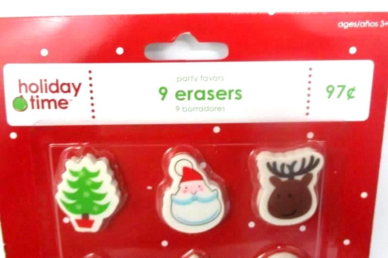 Holiday Time Christmas Miniature Erasers 3 Packages of 9 Each