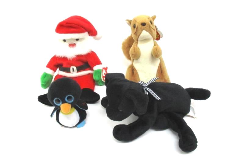 Lot of Four Ty Beanie Boos Plush Toys Santa Luke Waddle Nuts
