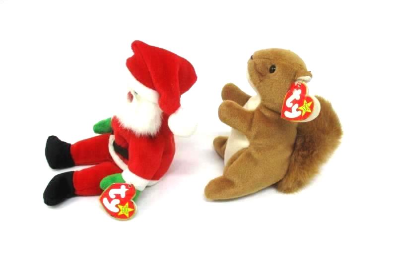 Lot of Four Ty Beanie Boos Plush Toys Santa Luke Waddle Nuts