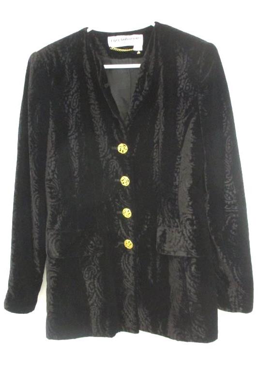 Vintage Liz Claiborne Jacket Blazer Paisley Black Velvet Size 8
