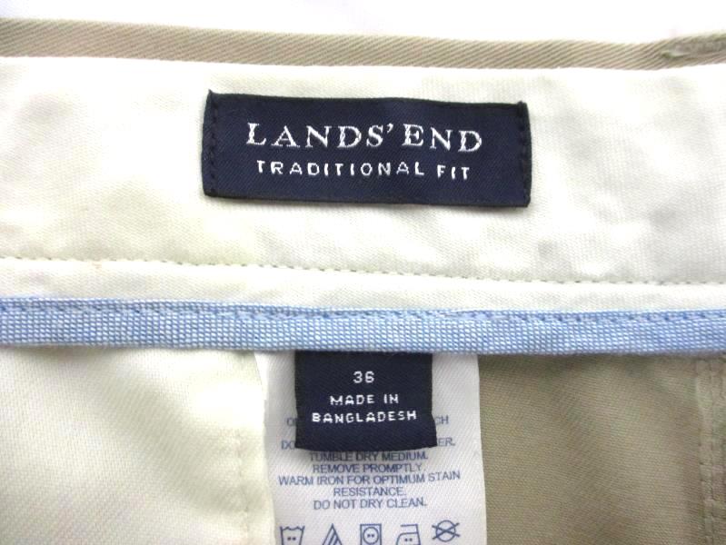 Lands' End Khaki Pants Traditional Fit Flat Front Cotton Men's Size 36