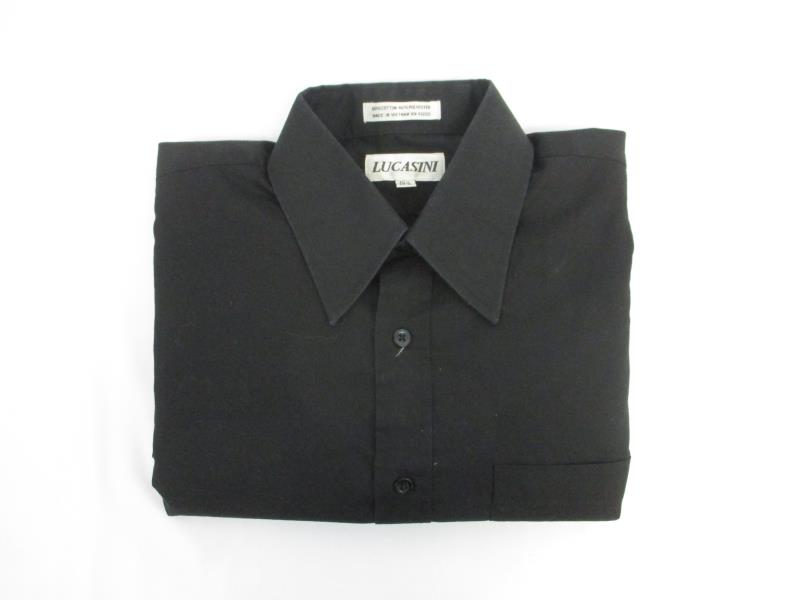 Lucasini Men's Long Sleeve Solid Black Button Up Dress Shirt Size 15 1/2 34-35