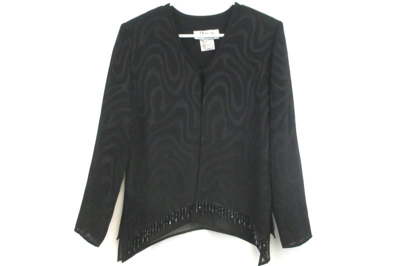 Ribkoff Evening Formal Wear Black Patterned Beaded Jacket Blouse Pant Set Sz 10