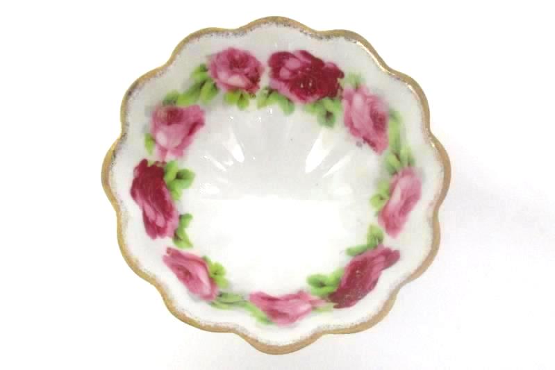 Vintage Footed Porcelain Bowl Rose Decor Gold Guild Trim