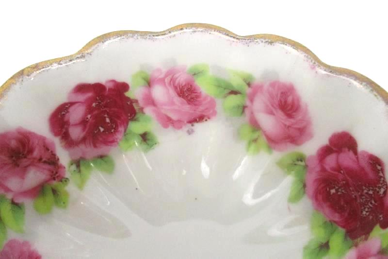 Vintage Footed Porcelain Bowl Rose Decor Gold Guild Trim