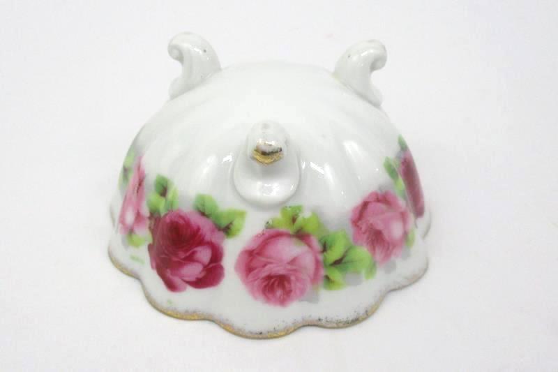 Vintage Footed Porcelain Bowl Rose Decor Gold Guild Trim
