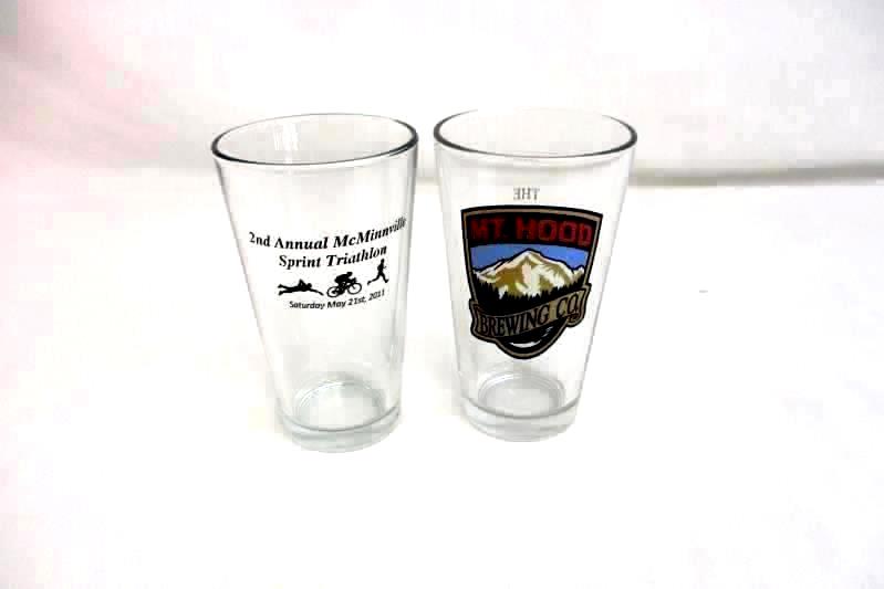 Lot of 2 Pint Glasses Mt Hood Brewing Co and McMinnville OR Triathlon Souvenir