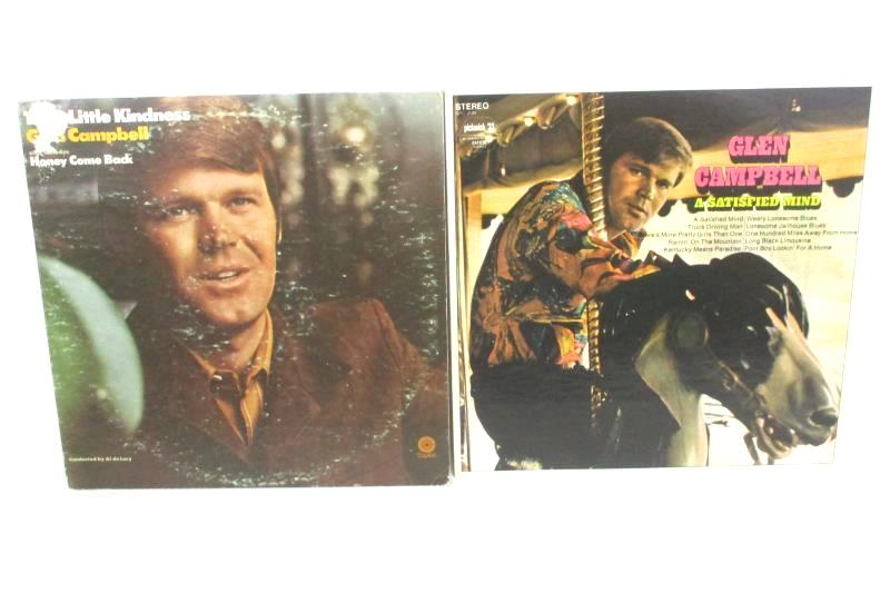 Lot of 2 Glen Campbell Vinyl Records Try A Little Kindness and A Satisfied Mind