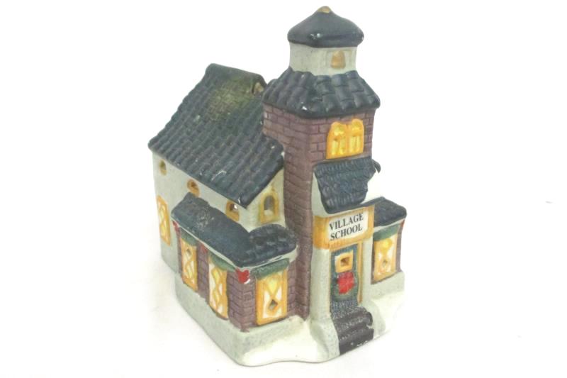 Lot of 2 Candle Holders Holiday Village School & Church Ceramic Tealight