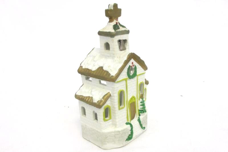 Lot of 2 Candle Holders Holiday Village School & Church Ceramic Tealight
