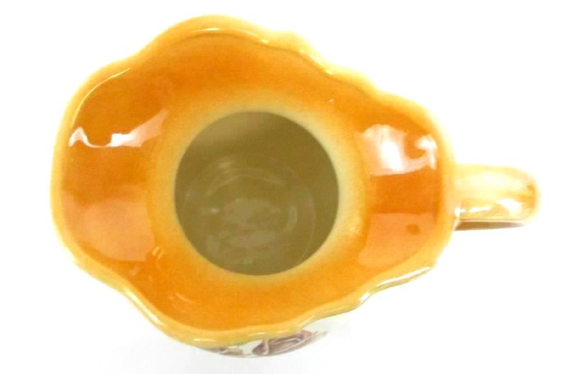 Vintage Orange Opalescent Ceramic Pitcher Floral Painted Medium Size