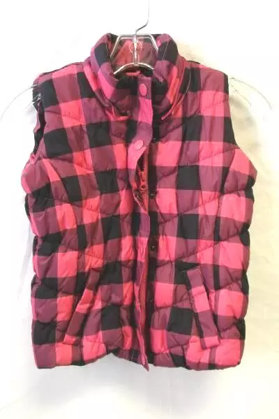 Arizona Youth Girl Pink Black Plaid Puffer Vest Size 6/7 Small