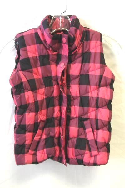 Arizona Youth Girl Pink Black Plaid Puffer Vest Size 6/7 Small