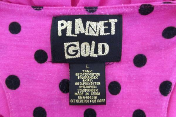 Planet Gold Sleeveless Dress Pink Black Polka Dots High Low Women's L