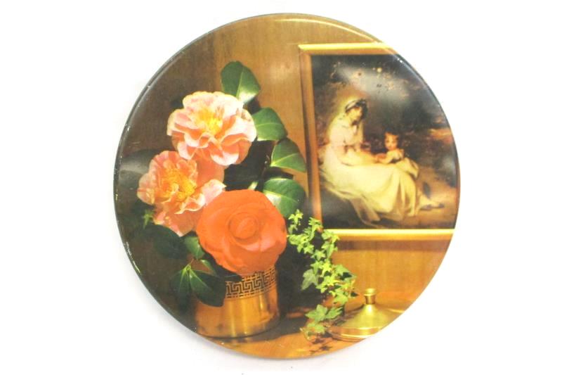 Vintage Atlantic Cookie Tin Roses Mother Child Portrait Round