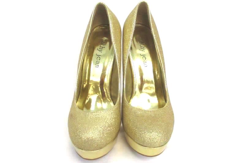 Cathy Jean Women's 6738 Gold Glitter High Heels Pumps Size 6 5.25" Round Toe