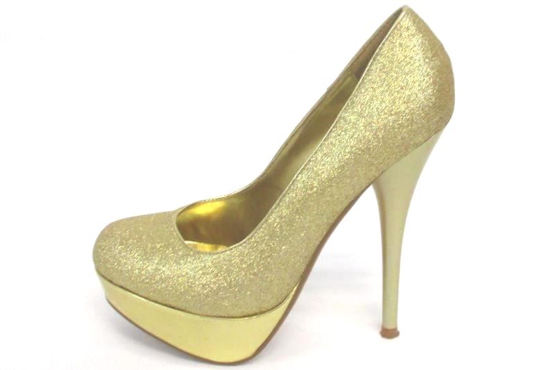 Cathy Jean Women's 6738 Gold Glitter High Heels Pumps Size 6 5.25" Round Toe