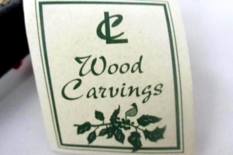 Two Carved Wood Christmas Taper Candle Holders Santa P-E-A-C-E