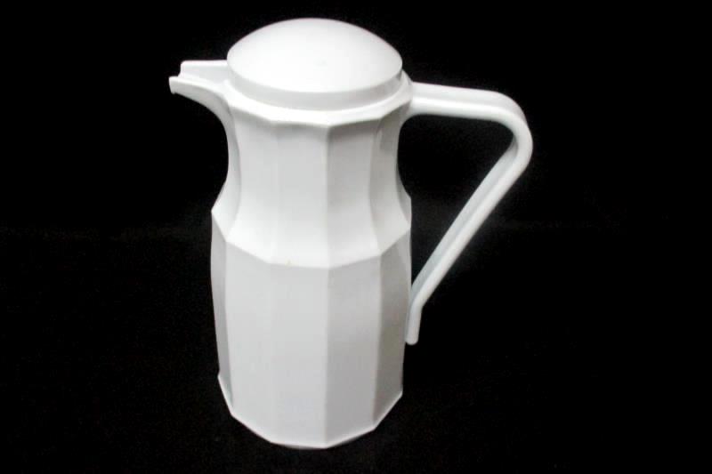 White Vacuum Thermos Pitcher Carafe 11" Tall Faceted Sides 1 Liter