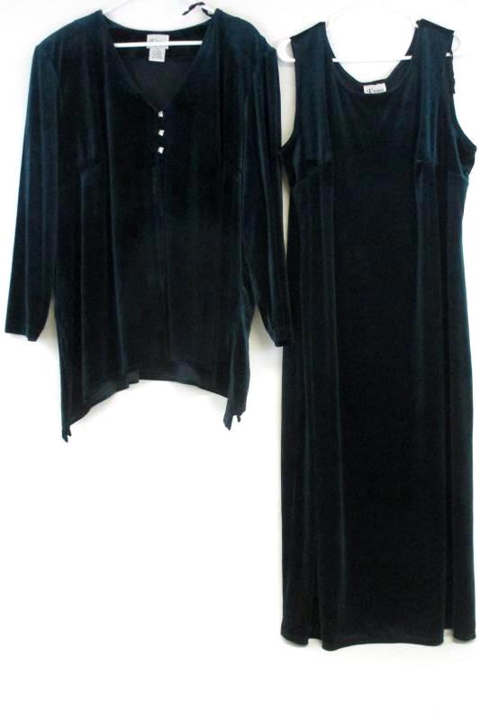 K Woman Teal Velvet Holiday Sleeveless Dress Button Up Jacket Set Outfit Sz 24W