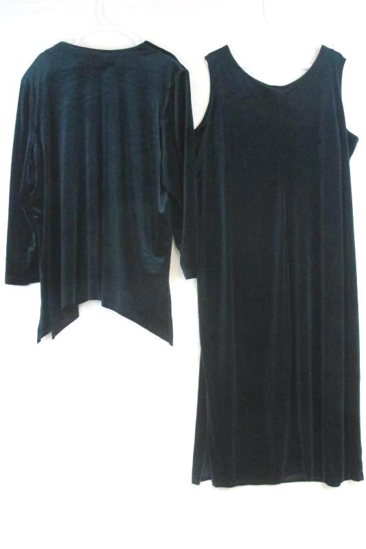 K Woman Teal Velvet Holiday Sleeveless Dress Button Up Jacket Set Outfit Sz 24W