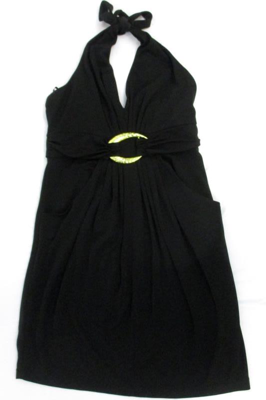 BCBG MaxAzria Women's Black Halter Party Dress Pockets Open Back Petites Sz SP