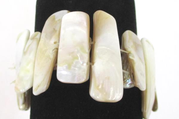 2 Abalone Shell Bracelets Multicolored & Opalescent Stretch Bangle Jewelry Wide