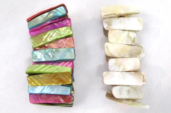 2 Abalone Shell Bracelets Multicolored & Opalescent Stretch Bangle Jewelry Wide