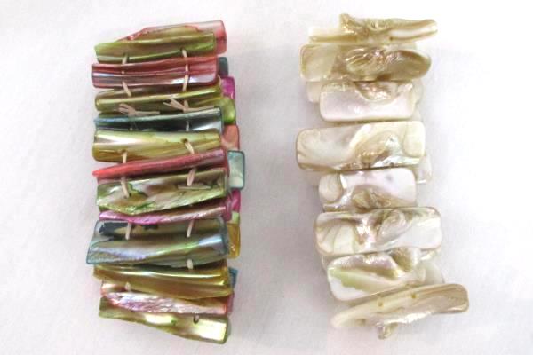 2 Abalone Shell Bracelets Multicolored & Opalescent Stretch Bangle Jewelry Wide