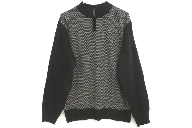 Marx & Dutch Men's Quarter Zip Pullover Sweater Black Gray Print Mock Neck Sz M