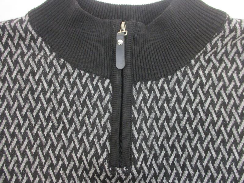 Marx & Dutch Men's Quarter Zip Pullover Sweater Black Gray Print Mock Neck Sz M