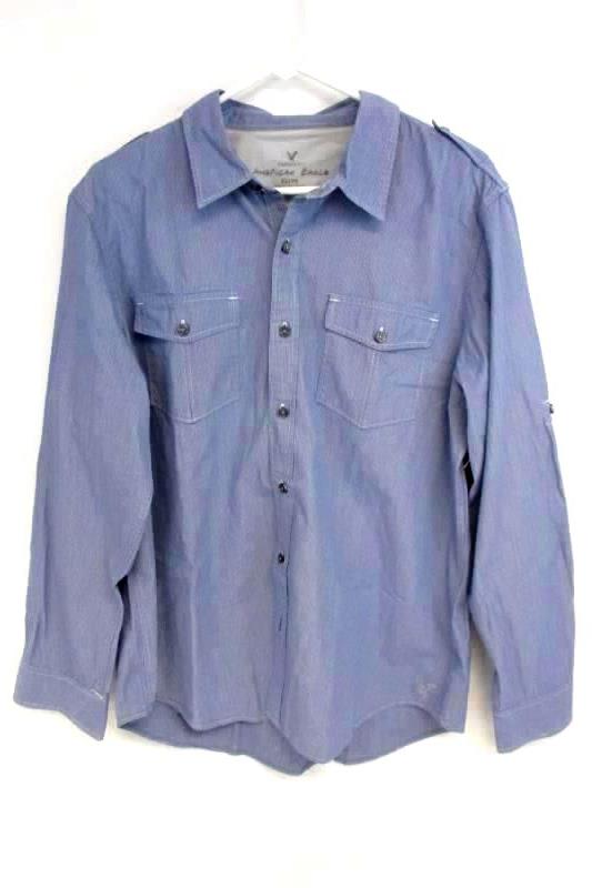 American Eagle Men's Vintage Fit Blue Striped Button Dress Shirt Size XL