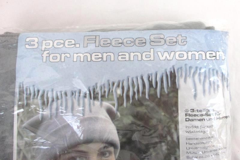 AI&E 3 Piece Fleece Set Gray Gloves Hat Scarf One Size Unisex Adult Sealed