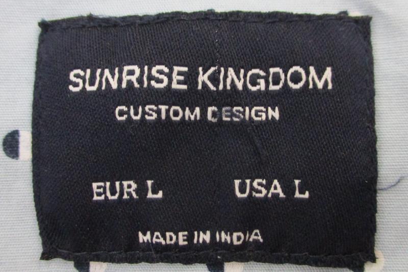 Sunrise Kingdom Short Sleeve Button Up Shirt Navy Print Cotton Men's Size Large